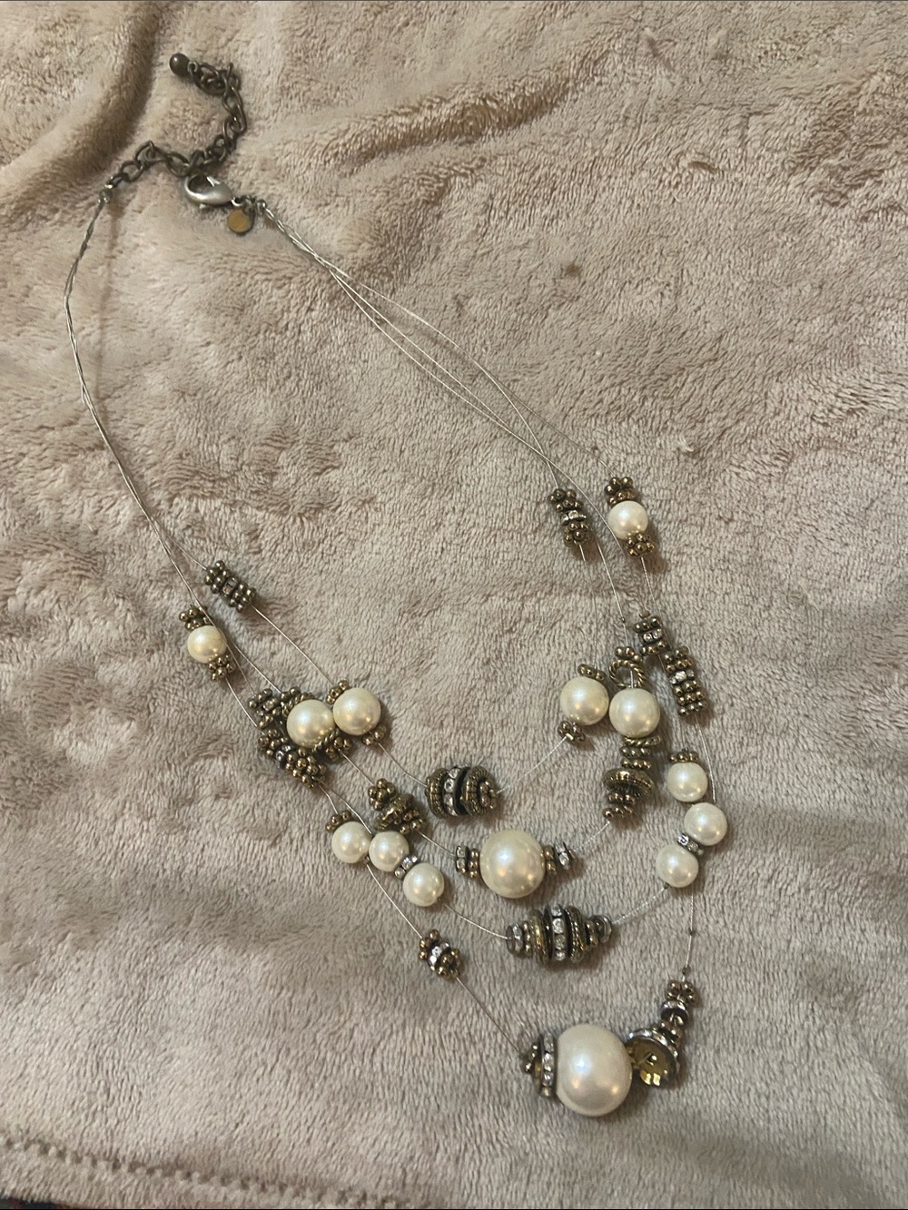 Chico's Layered Pearl and Gold Bead Necklace